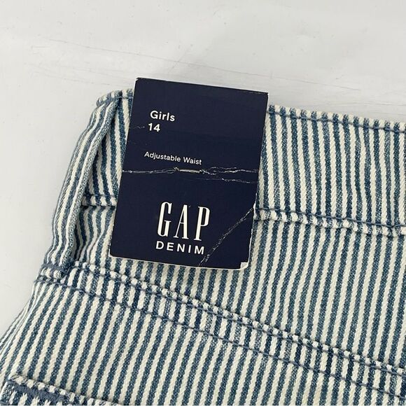 GAP Denim Girl’s High Rise Blue White Railroad Stripe Frayed Hem Denim Skirt 14 - Picture 8 of 15